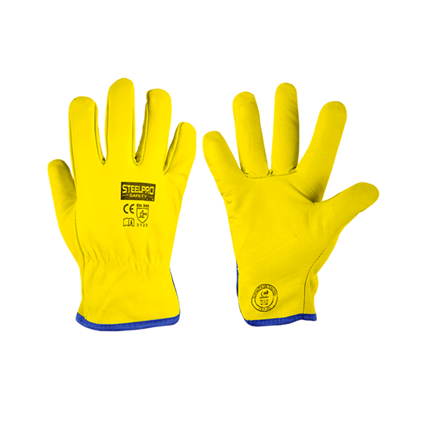 Guante cuero puño corto amarillo, Steelpro