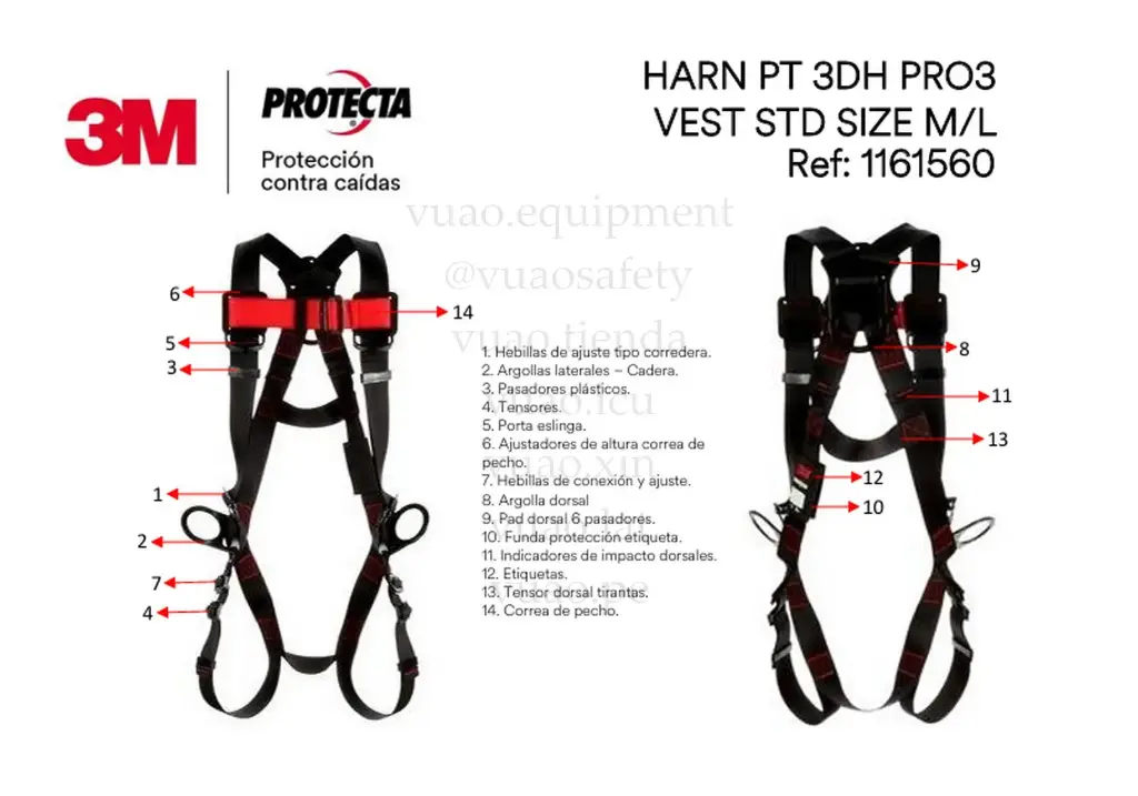 Arnés de seguridad de posicionamiento del chaleco 1161560 3M Protecta