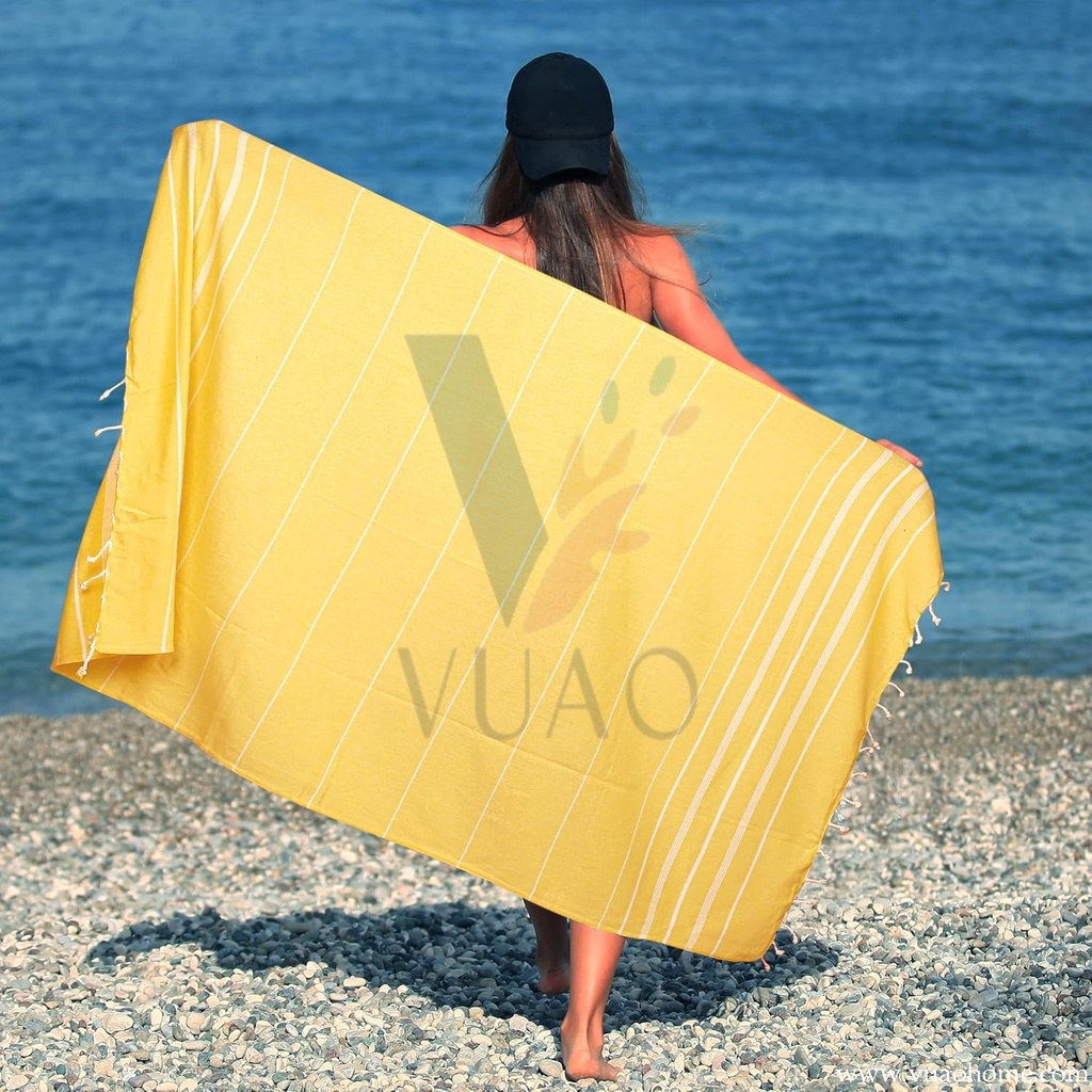 Vuao Toallas de playa turcas 100% algodón Peshtemal, Hammam (Amarillo)