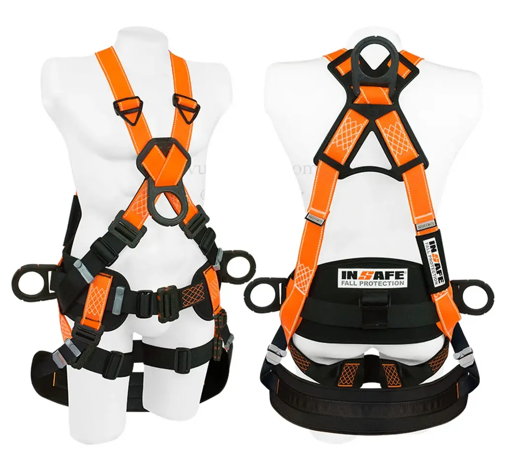 Arnés 4 Argollas Dieléctrico en Reata Reflectiva con Soporte Lumbar y Asentadera IN 8009-1M-RX-A Insafe