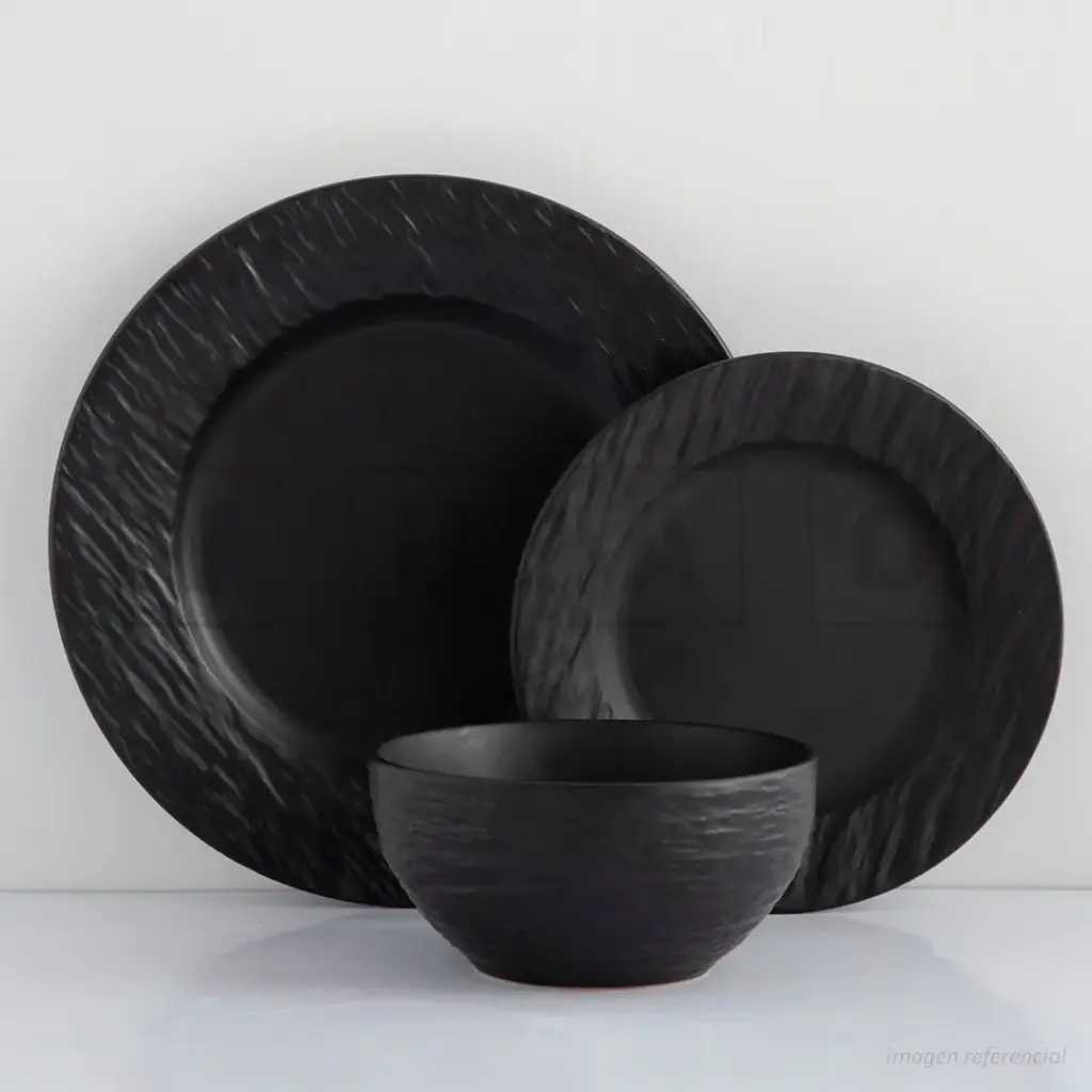 VUAO Elegance Black – Set Vajilla Loza Negra, Textura Premium